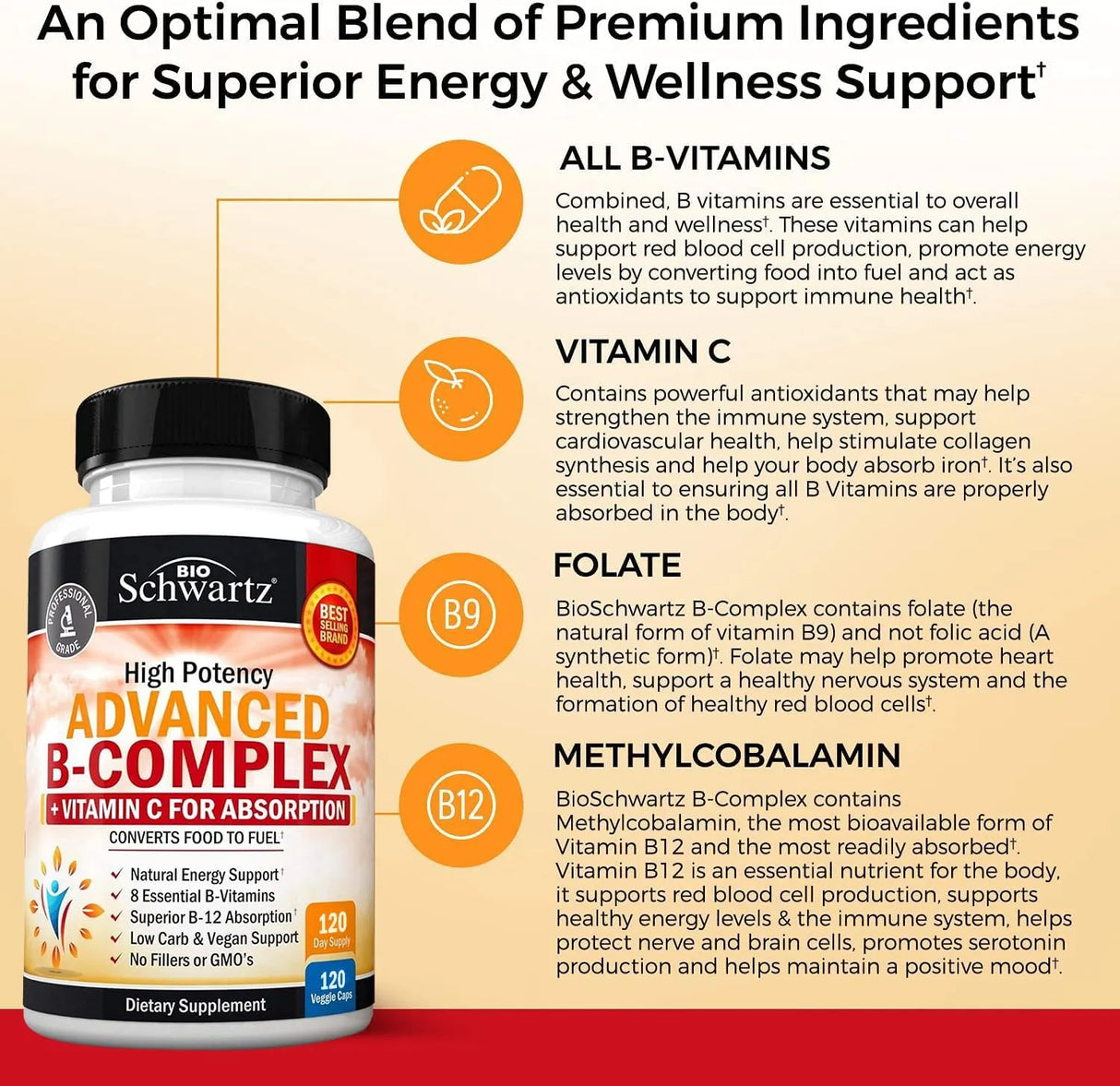 BIO SCHWARTZ - BioSchwartz Vitamin B Complex with Vitamin C 120 Capsulas - The Red Vitamin MX - Suplementos Alimenticios - {{ shop.shopifyCountryName }}