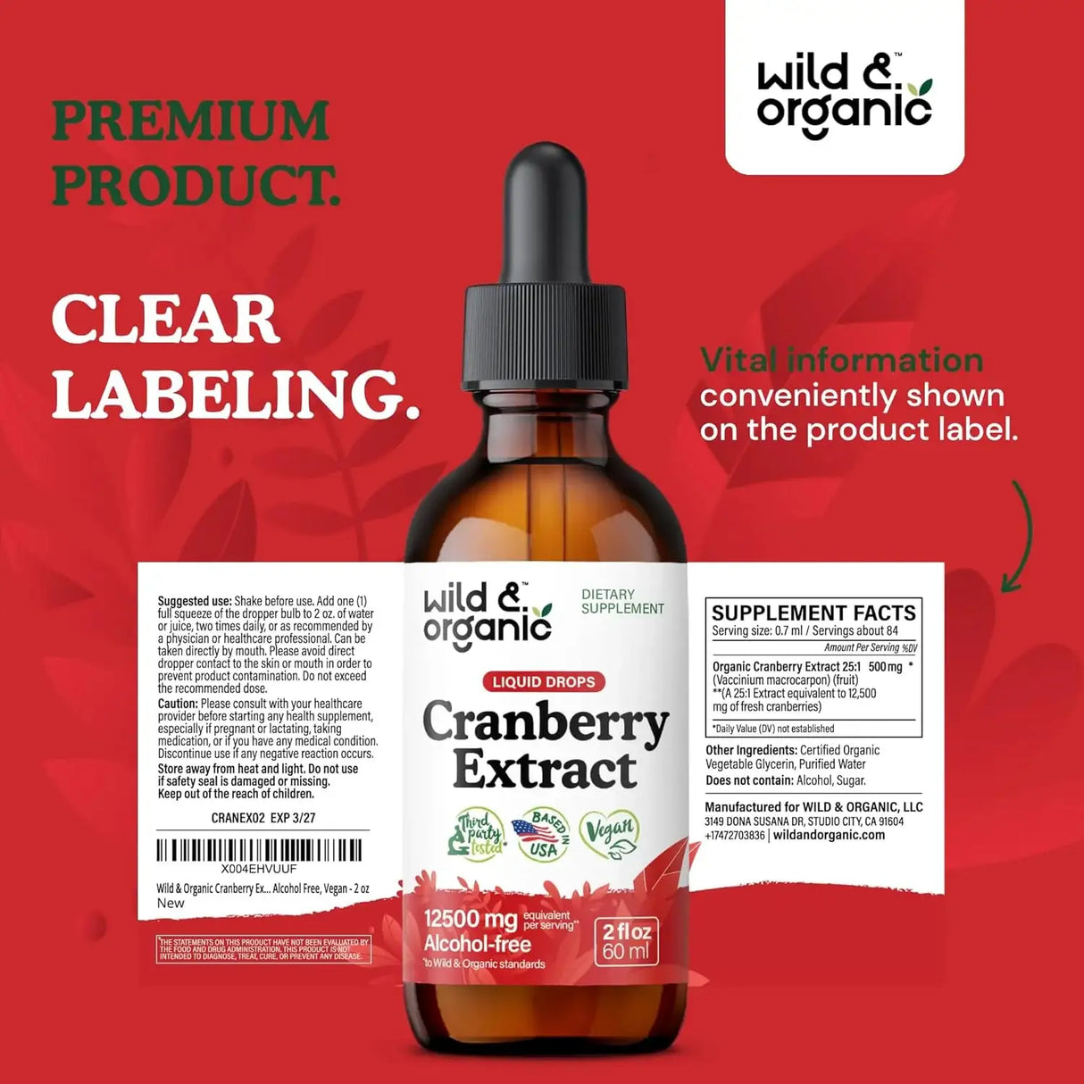 WILD & ORGANIC - Wild & Organic Cranberry Supplement Drops 2 Fl.Oz. - The Red Vitamin MX - Suplementos Alimenticios - {{ shop.shopifyCountryName }}