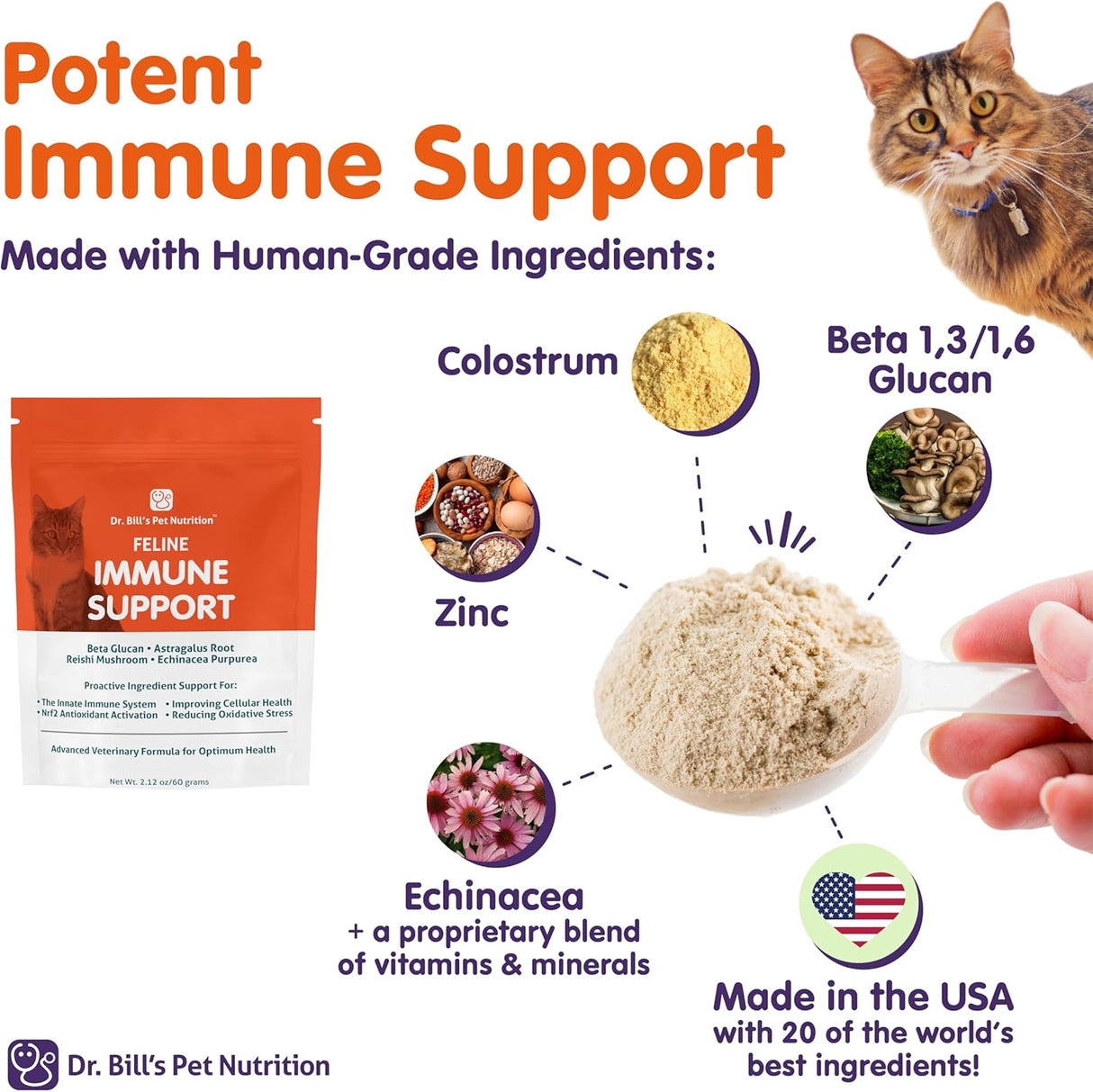 Dr. Bill’s Feline Immune Support Boosts Cat Immunity 60Gr.