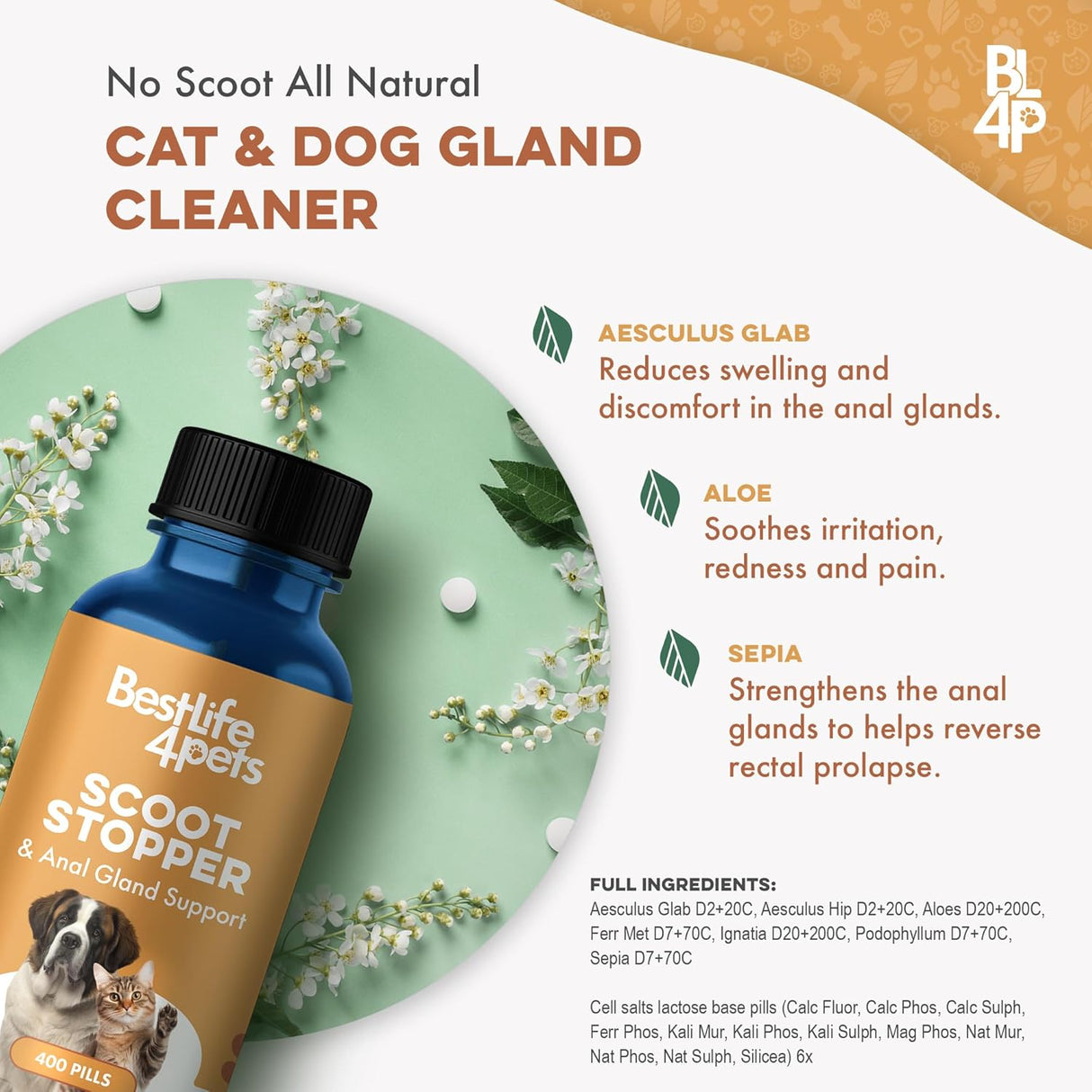 BestLife4Pets Scoot Stopper for Dogs 400 Tabletas