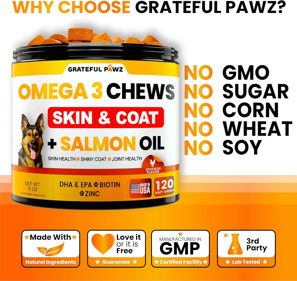 GRATEFUL PAWZ - Grateful Pawz Fish Oil for Dogs Chews 120 Masticables - The Red Vitamin MX - Aceite De Pescado Para Perros - {{ shop.shopifyCountryName }}