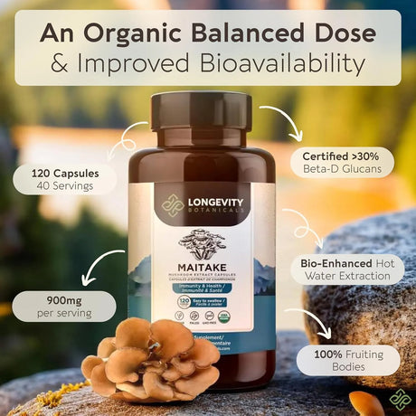 LONGEVITY BOTANICALS - Longevity Botanicals Organic Maitake Mushroom Extract 120 Capsulas - The Red Vitamin MX - Suplementos Alimenticios - {{ shop.shopifyCountryName }}