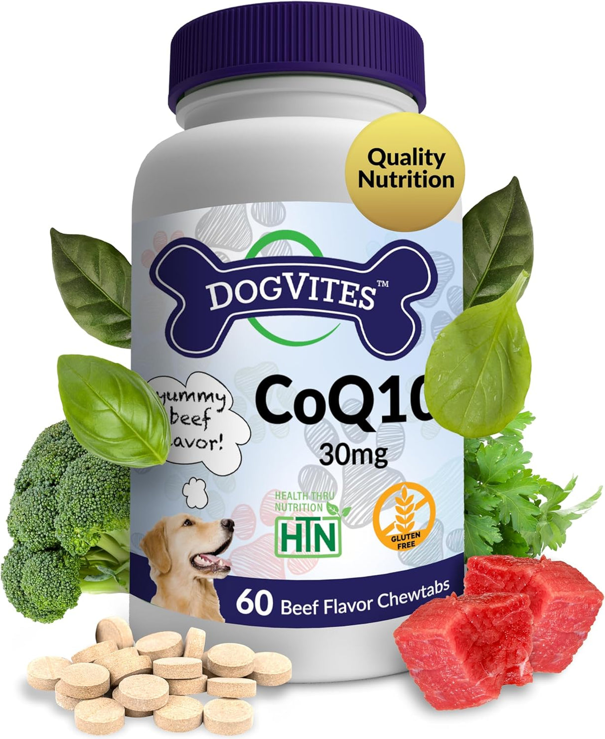Health Thru Nutrition Dog-Vites CoQ10 for Dogs 60 Tabletas Masticables
