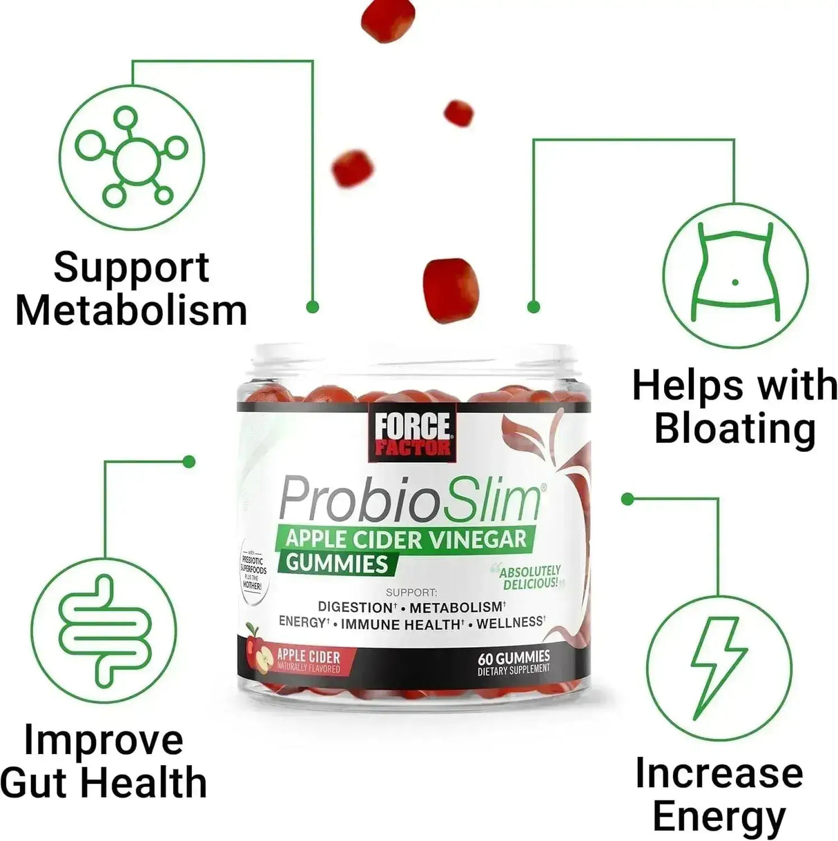 FORCE FACTOR - Force Factor ProbioSlim Apple Cider Vinegar Gummies 60 Gomitas - The Red Vitamin MX - Suplementos Alimenticios - {{ shop.shopifyCountryName }}