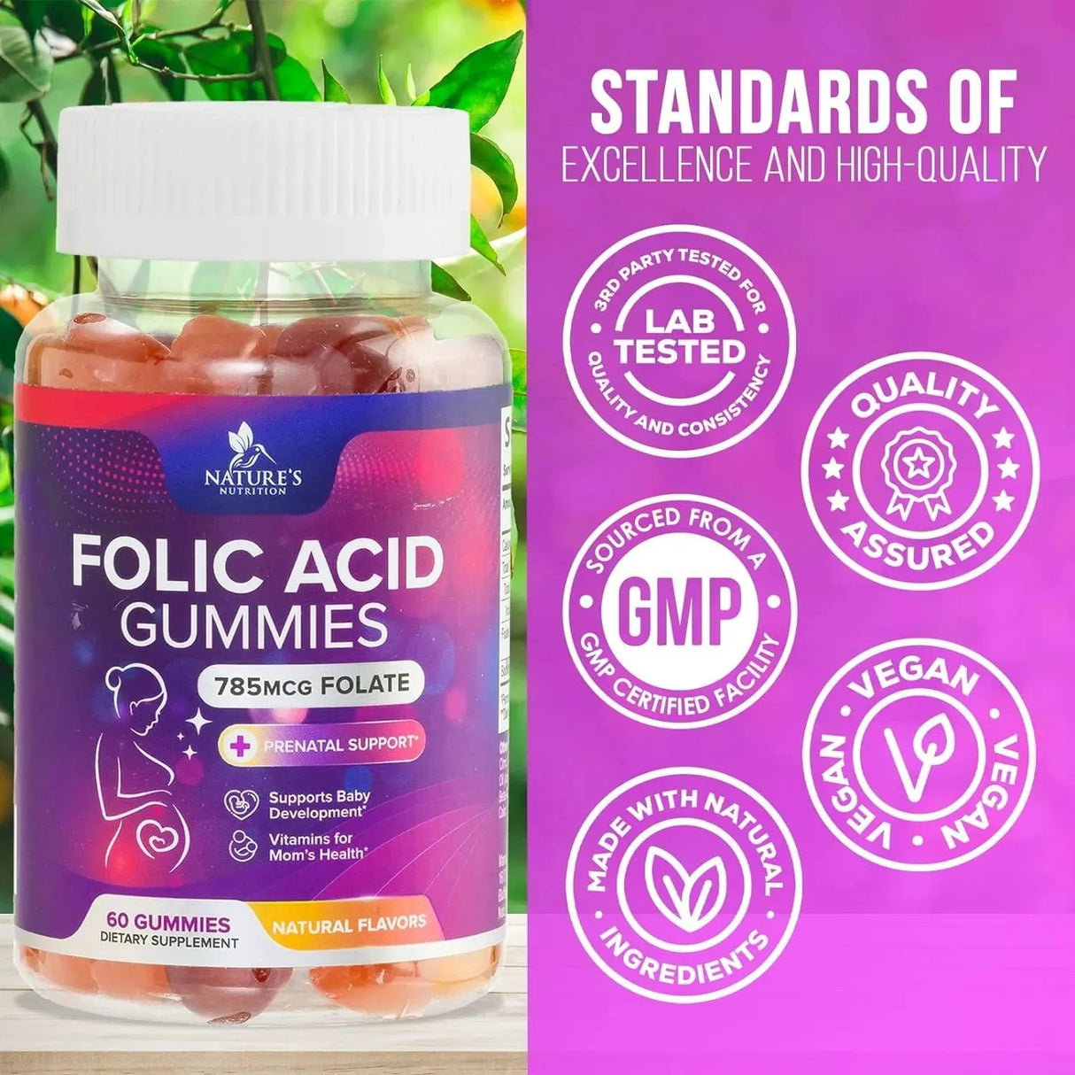 NATURE'S NUTRITION - Nature's Nutrition Folic Acid Gummies for Women 785mcg 60 Gomitas - The Red Vitamin MX - Suplementos Alimenticios - {{ shop.shopifyCountryName }}