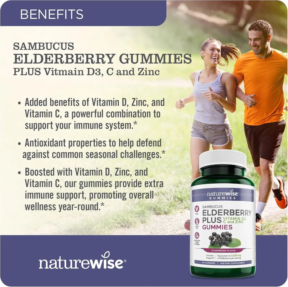 NATUREWISE - NatureWise Elderberry Gummies with Vitamin C + D3 + Zinc 60 Gomitas - The Red Vitamin MX - Suplementos Alimenticios - {{ shop.shopifyCountryName }}