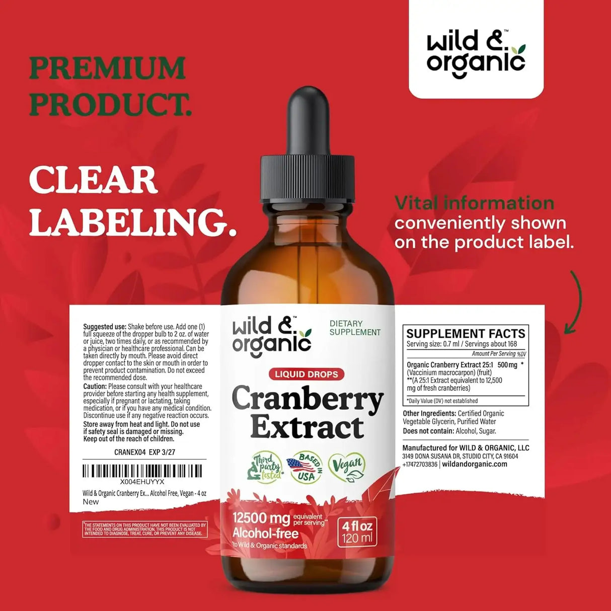 WILD & ORGANIC - Wild & Organic Cranberry Supplement Drops 4 Fl.Oz. - The Red Vitamin MX - Suplementos Alimenticios - {{ shop.shopifyCountryName }}