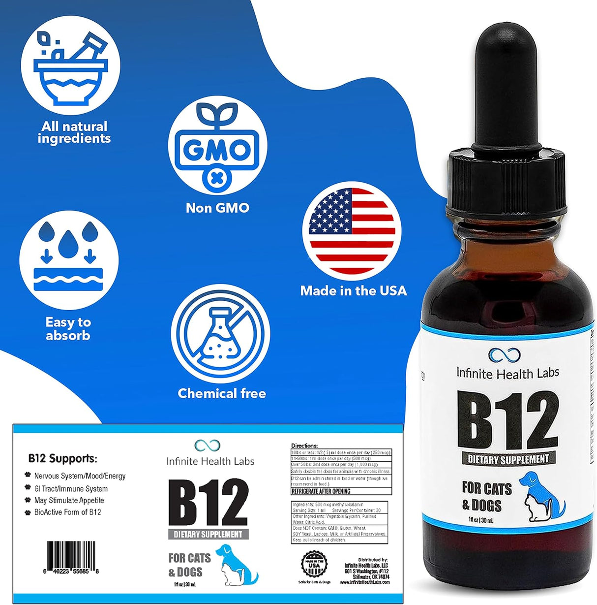 Infinite Health Labs Liquid Vitamin B-12 for Dogs and Cats 1 Fl.Oz.