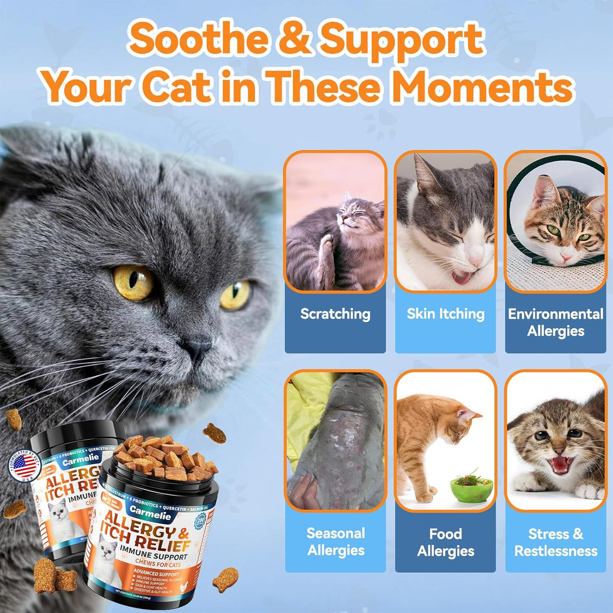 Carmelie Cat Allergy Relief Chews Chicken Flavor 200 Masticables