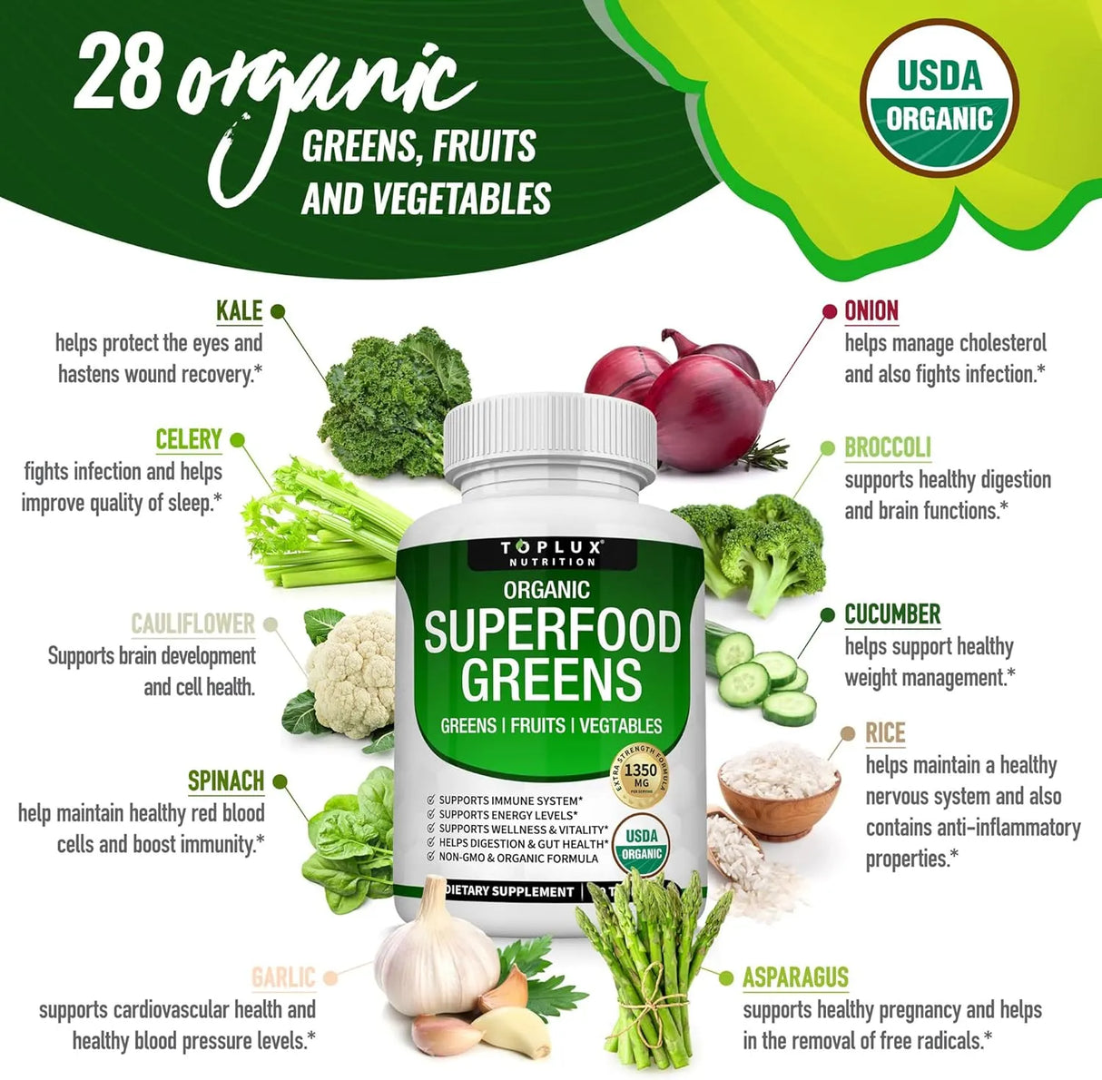 TOPLUX - Toplux Organic Super Greens 60 Tabletas - The Red Vitamin MX - Suplementos Alimenticios - {{ shop.shopifyCountryName }}