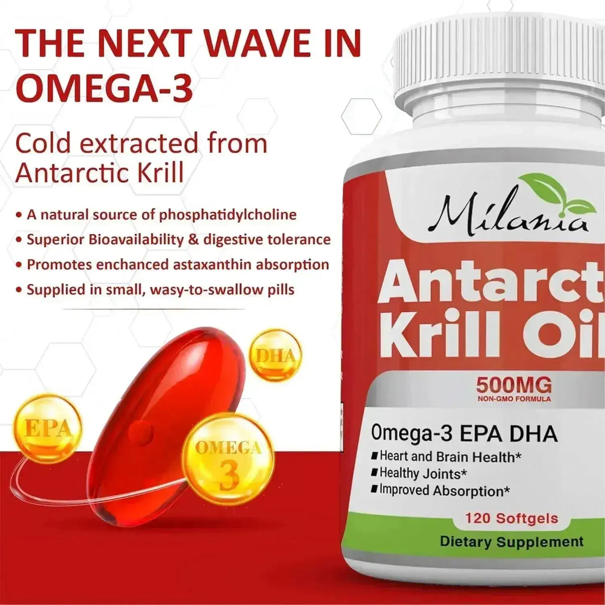 MILANIA - Milania Antarctic Krill Oil 500Mg. 120 Capsulas Blandas - The Red Vitamin MX - Suplementos Alimenticios - {{ shop.shopifyCountryName }}