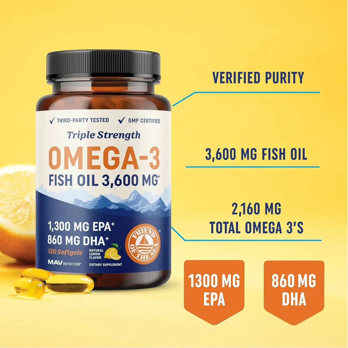 MAV NUTRITION - MAV Nutrition Triple Strength Omega 3 Fish Oil 3600Mg. 120 Capsulas Blandas - The Red Vitamin MX - Suplementos Alimenticios - {{ shop.shopifyCountryName }}