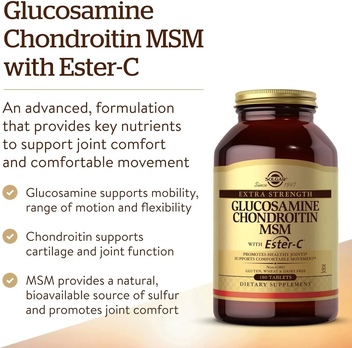 SOLGAR - Solgar Extra Strength Glucosamine Chondroitin MSM w/ Ester-C 180 Tabletas - The Red Vitamin MX - Suplementos Alimenticios - {{ shop.shopifyCountryName }}