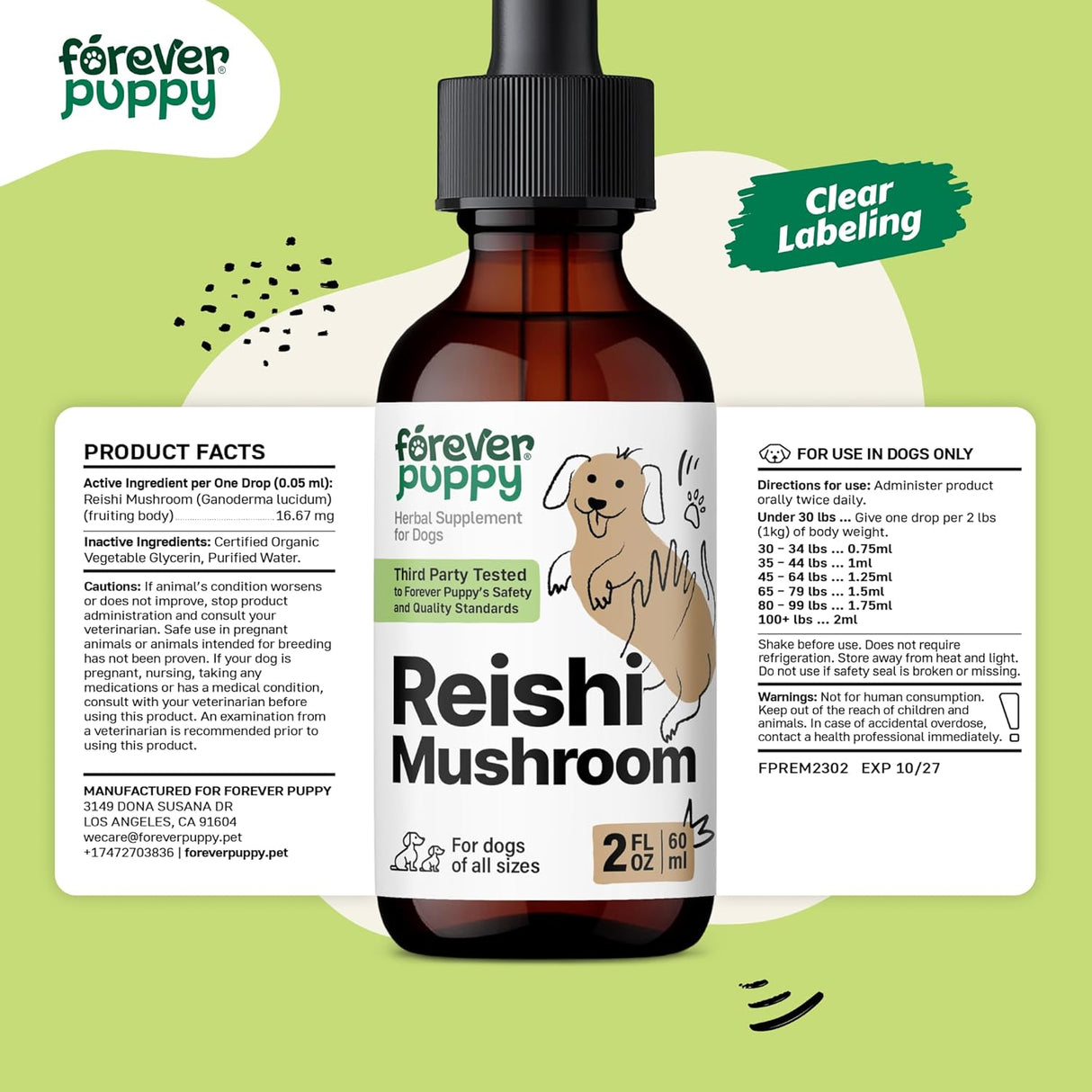 FOREVER PUPPY - Forever Puppy Red Reishi Mushroom Tincture for Dogs 2 Fl.Oz. - The Red Vitamin MX - Suplementos Herbales Para Perros - {{ shop.shopifyCountryName }}