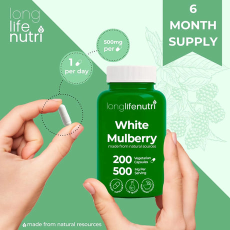 LONGLIFENUTRI - LongLifeNutri White Mulberry Leaf Extract 500Mg. 200 Capsulas - The Red Vitamin MX - Suplementos Alimenticios - {{ shop.shopifyCountryName }}