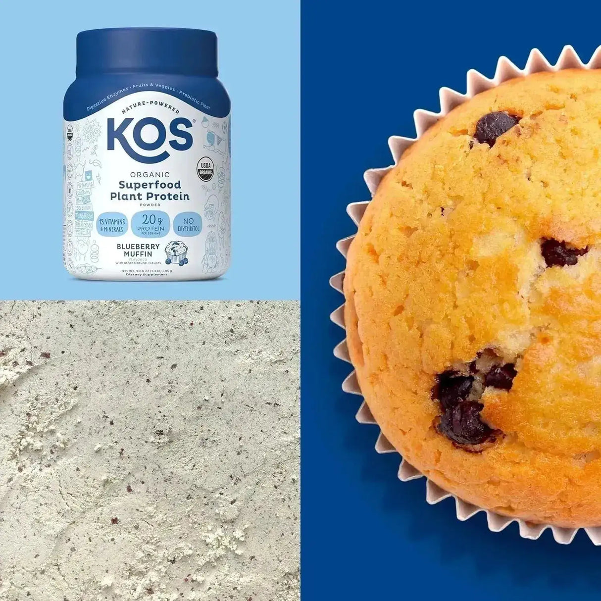 KOS - KOS Organic Plant Based Protein Powder Blueberry Muffin 15 Servicios 585Gr. - The Red Vitamin MX - Suplementos Alimenticios - {{ shop.shopifyCountryName }}