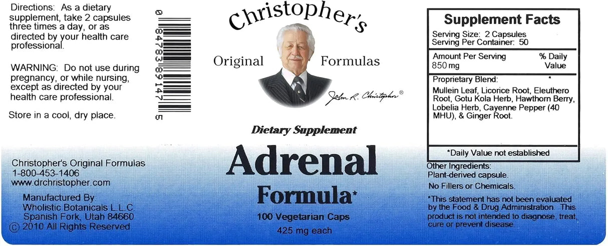 CHRISTOPHER´S - Christopher's Original Formulas Adrenal Formula 100 Capsulas - The Red Vitamin MX - Suplementos Alimenticios - {{ shop.shopifyCountryName }}