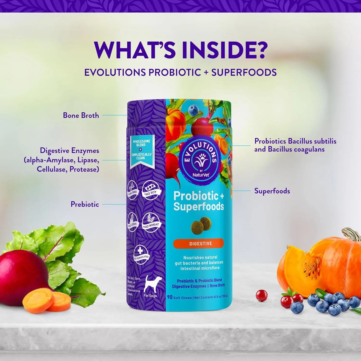 NATURVET - NaturVet Evolutions Probiotic & Superfoods 90 Masticables - The Red Vitamin MX - Probióticos Para Perros - {{ shop.shopifyCountryName }}