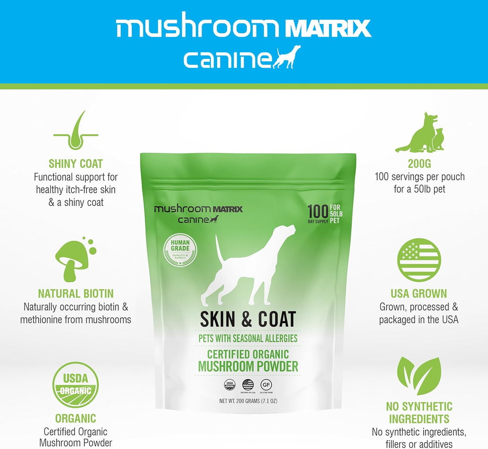 OM - Om Mushroom Matrix Pet Canine Skin & Coat 200Gr. - The Red Vitamin MX - Suplementos Herbales Para Perros - {{ shop.shopifyCountryName }}