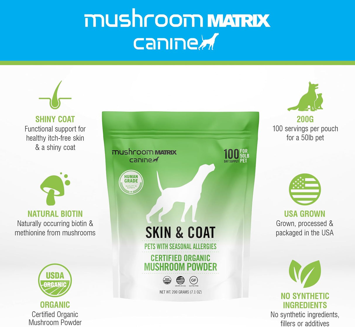 OM - Om Mushroom Matrix Pet Canine Skin & Coat 200Gr. - The Red Vitamin MX - Suplementos Herbales Para Perros - {{ shop.shopifyCountryName }}