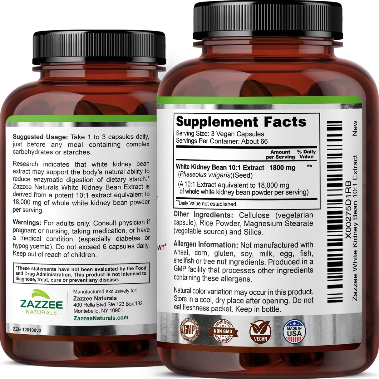 ZAZZEE NATURALS - Zazzee White Kidney Bean 10:1 Extract 200 Capsulas - The Red Vitamin MX - Suplementos Alimenticios - {{ shop.shopifyCountryName }}