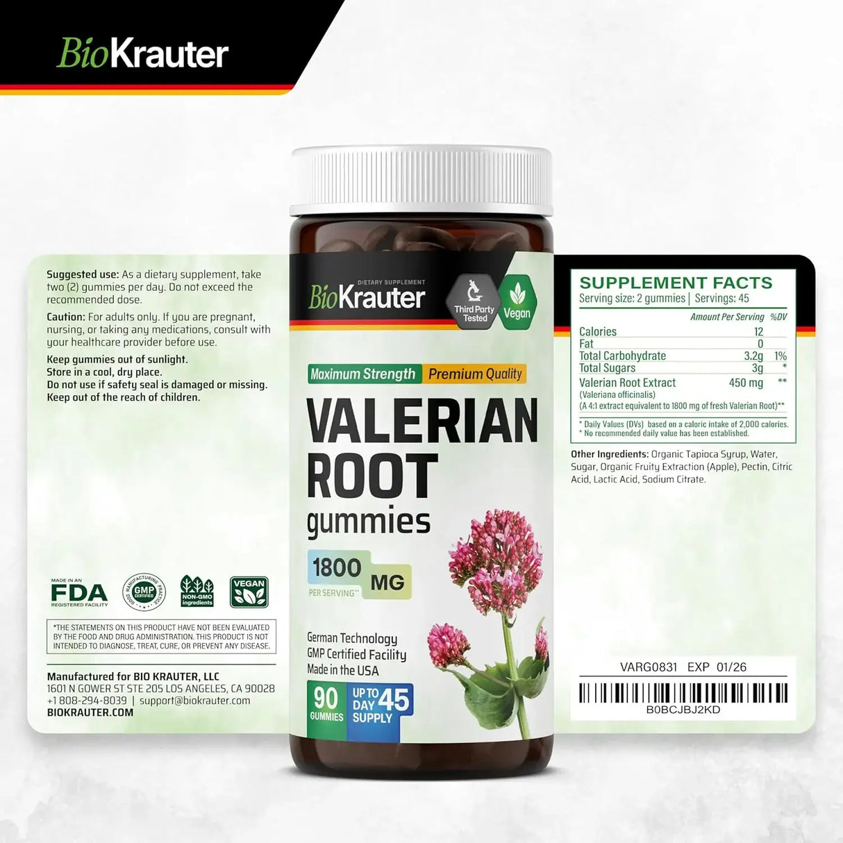 BIOKRAUTER - BIO KRAUTER Valerian Root Gummies 1800Mg. 90 Gomitas - The Red Vitamin MX - Suplementos Alimenticios - {{ shop.shopifyCountryName }}