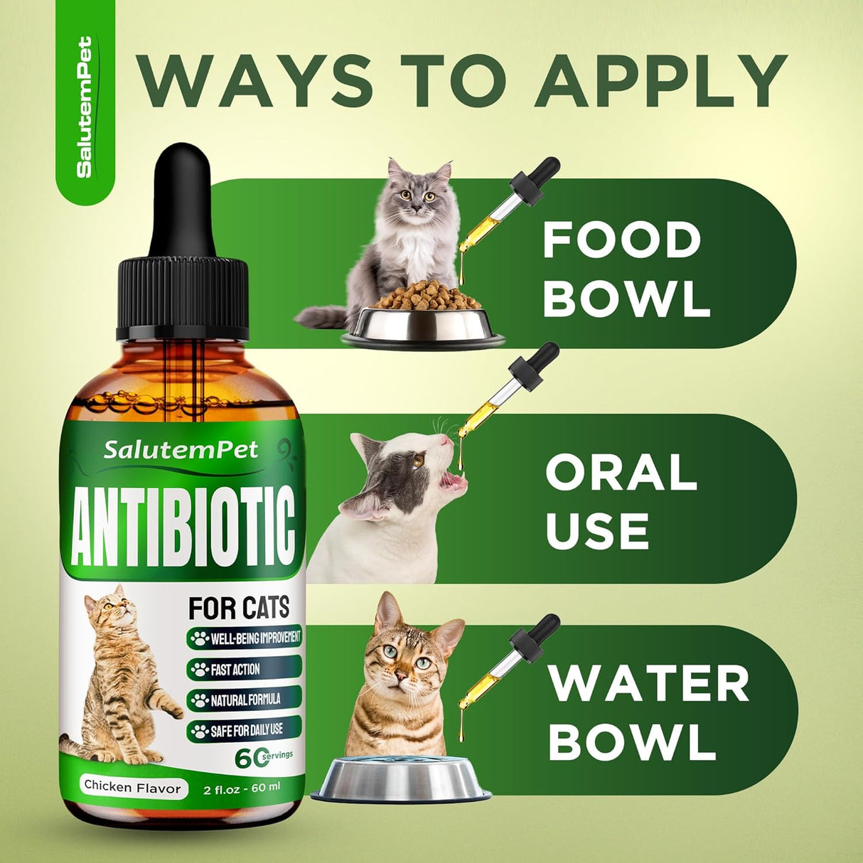 SalutemPet Cat Antibiotic for Infections UTIs Respiratory Moments Cold, & Allergies 2 Fl.Oz.