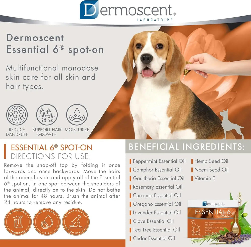 DERMOSCENT - Dermoscent Essential 6 spot-on Dog Skin Care Dogs 10-20 kg 4 Paquetes - The Red Vitamin MX - Remedios Para La Picazón De Perros - {{ shop.shopifyCountryName }}