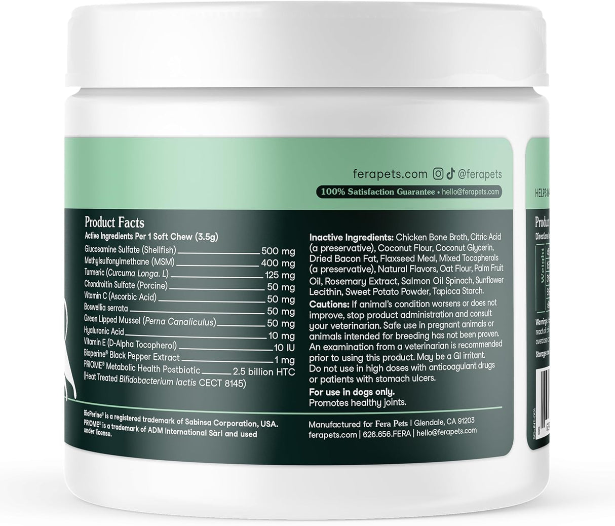 Fera Pet Organics Hip and Joint Supplement for Dogs 90 Masticables