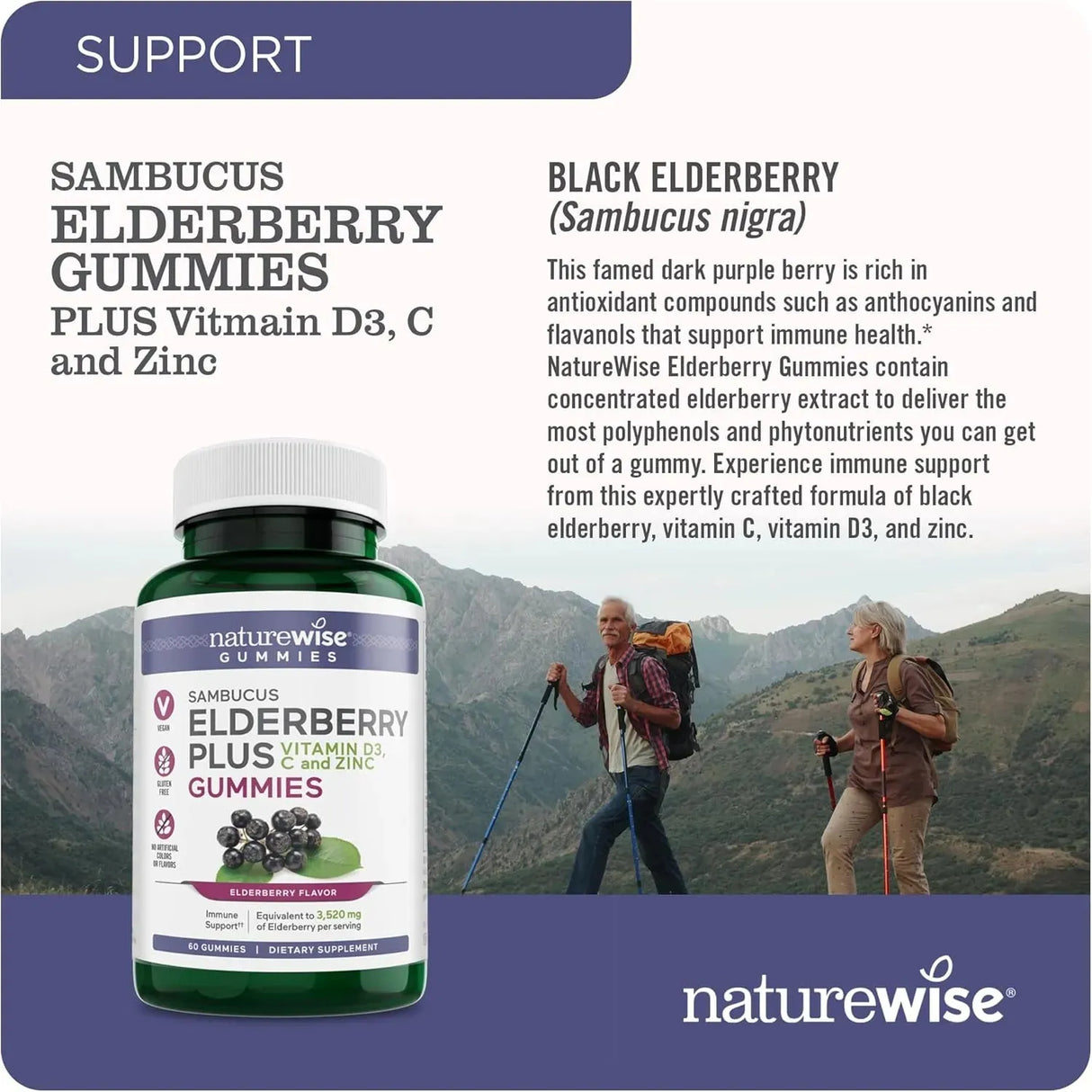 NATUREWISE - NatureWise Elderberry Gummies with Vitamin C + D3 + Zinc 180 Gomitas - The Red Vitamin MX - Suplementos Alimenticios - {{ shop.shopifyCountryName }}