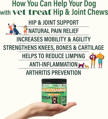 VET TREAT - Vet Treat Glucosamine for Dogs Hip & Joint Supplement 120 Masticables - The Red Vitamin MX - Cuidado De Cadera Y Articulaciones Para Perros - {{ shop.shopifyCountryName }}