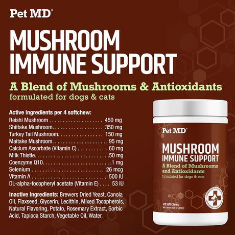 PET MD - Pet MD Mushroom Immune Support for Dogs & Cats 120 Masticables - The Red Vitamin MX - Suplementos Herbales Para Perros - {{ shop.shopifyCountryName }}
