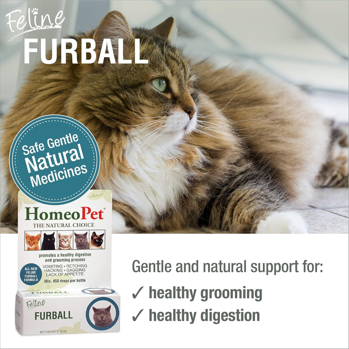HomeoPet Feline Furball Natural Pet Medicine 15Ml.