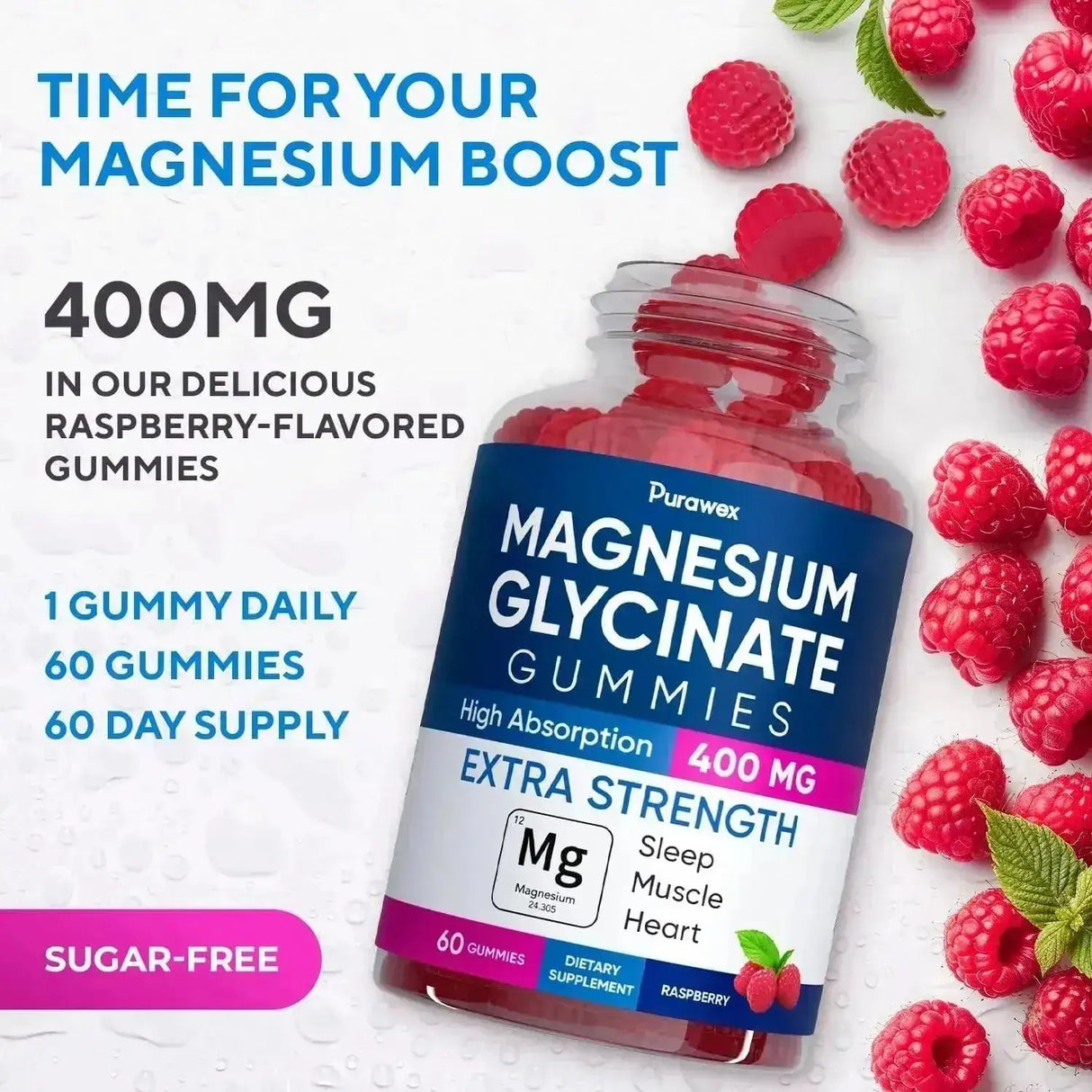 PURAWEX - Purawex Magnesium Glycinate Gummies 400Mg. 60 Gomitas - The Red Vitamin MX - Suplementos Alimenticios - {{ shop.shopifyCountryName }}