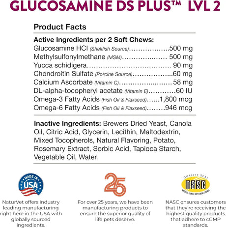NATURVET - NaturVet Glucosamine DS Plus Level 2 Moderate Care 240 Masticables - The Red Vitamin MX - Cuidado De Cadera Y Articulaciones Para Perros - {{ shop.shopifyCountryName }}