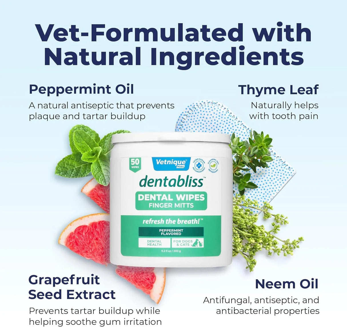 VETNIQUE - Vetnique Dentabliss Dog Teeth Cleaning Finger Mitt Dental Wipe Peppermint 50 Toallitas - The Red Vitamin MX - Cuidado Dental Para Perros - {{ shop.shopifyCountryName }}