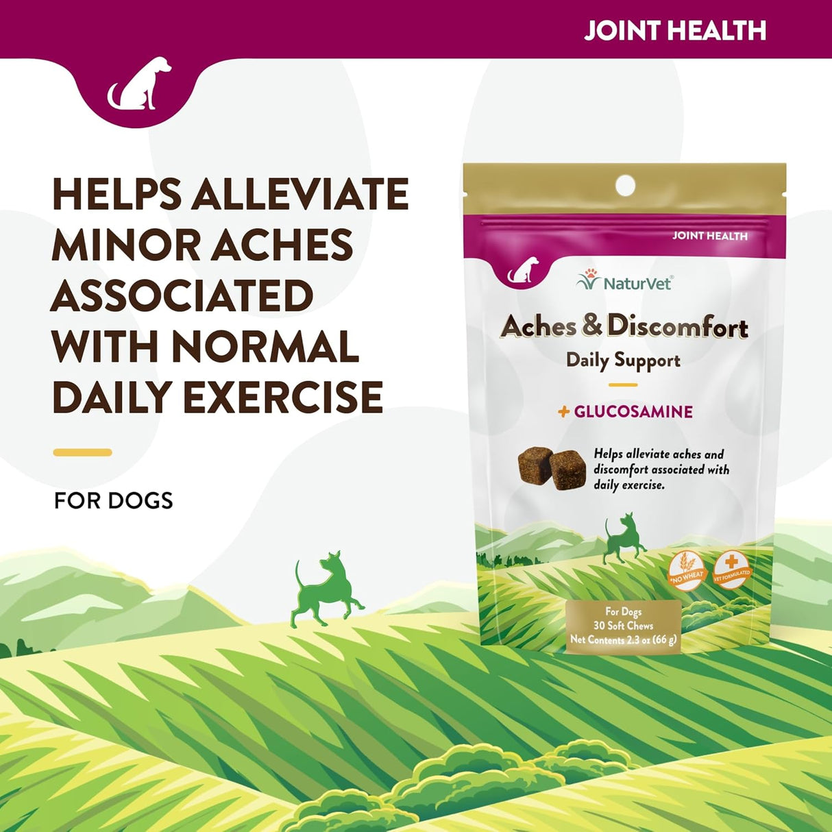 NaturVet Aches & Discomfort Dog Supplement Plus Glucosamine 30 Masticables