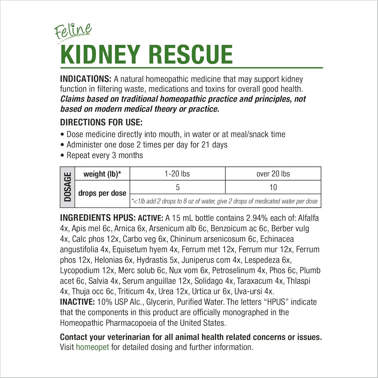 HomeoPet Feline Kidney Rescue 15Ml.