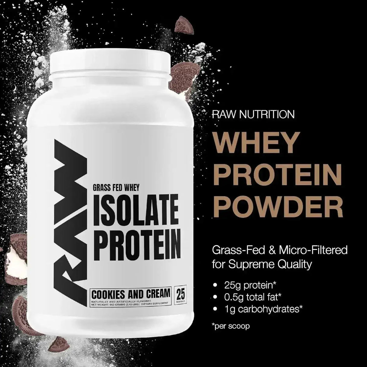 RAW - RAW Whey Isolate Protein Powder Cookies N Cream 25 Servicios 963Gr. - The Red Vitamin MX - Suplementos Alimenticios - {{ shop.shopifyCountryName }}