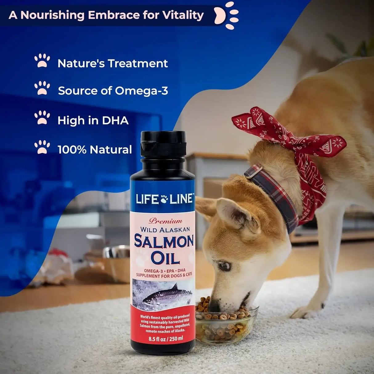 LIFE LINE PET NUTRITION - Life Line Pet Nutrition Wild Alaskan Salmon Oil Omega-3 8.5 Fl.Oz. - The Red Vitamin MX - Aceite De Pescado Para Perros - {{ shop.shopifyCountryName }}