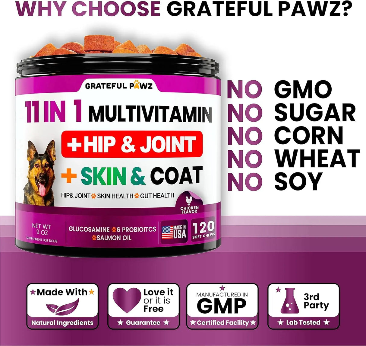 GRATEFUL PAWZ - Grateful Pawz Dog Multivitamin Chewable with Glucosamine 120 Masticables - The Red Vitamin MX - Multivitamínicos Para Perros - {{ shop.shopifyCountryName }}
