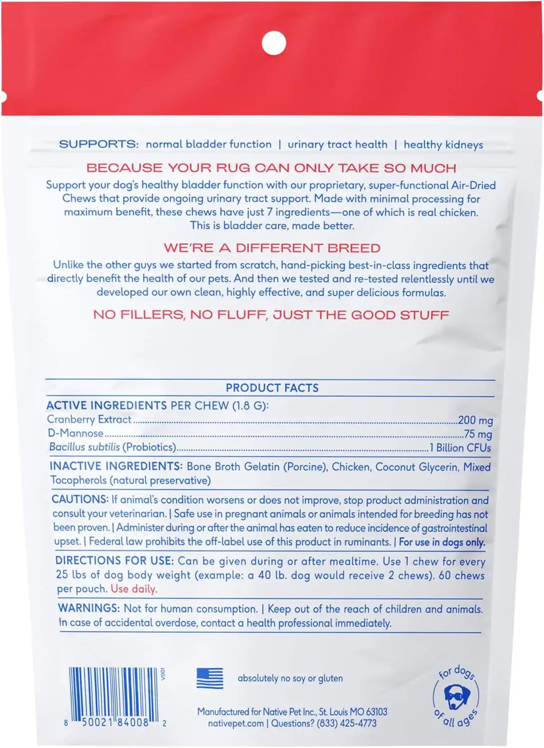 NATIVE PET - Native Pet Dog UTI Treatment 60 Masticables - The Red Vitamin MX - Salud De Tracto Urinario Para Perros - {{ shop.shopifyCountryName }}