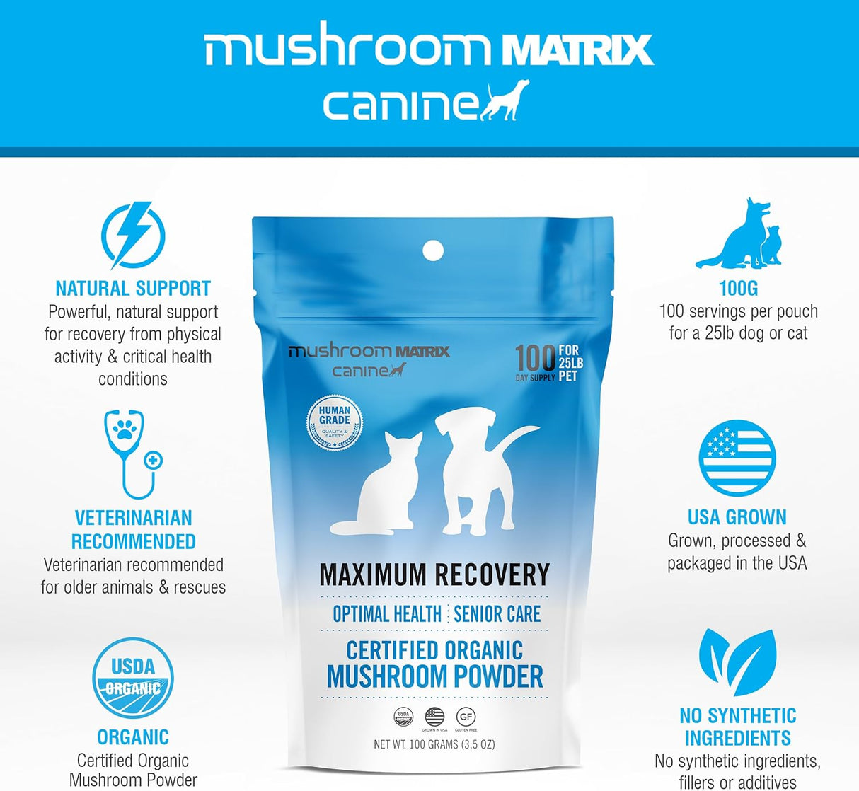 OM - Om Mushroom Matrix Pet Maximum Recovery 100Gr. - The Red Vitamin MX - Suplementos Herbales Para Perros - {{ shop.shopifyCountryName }}