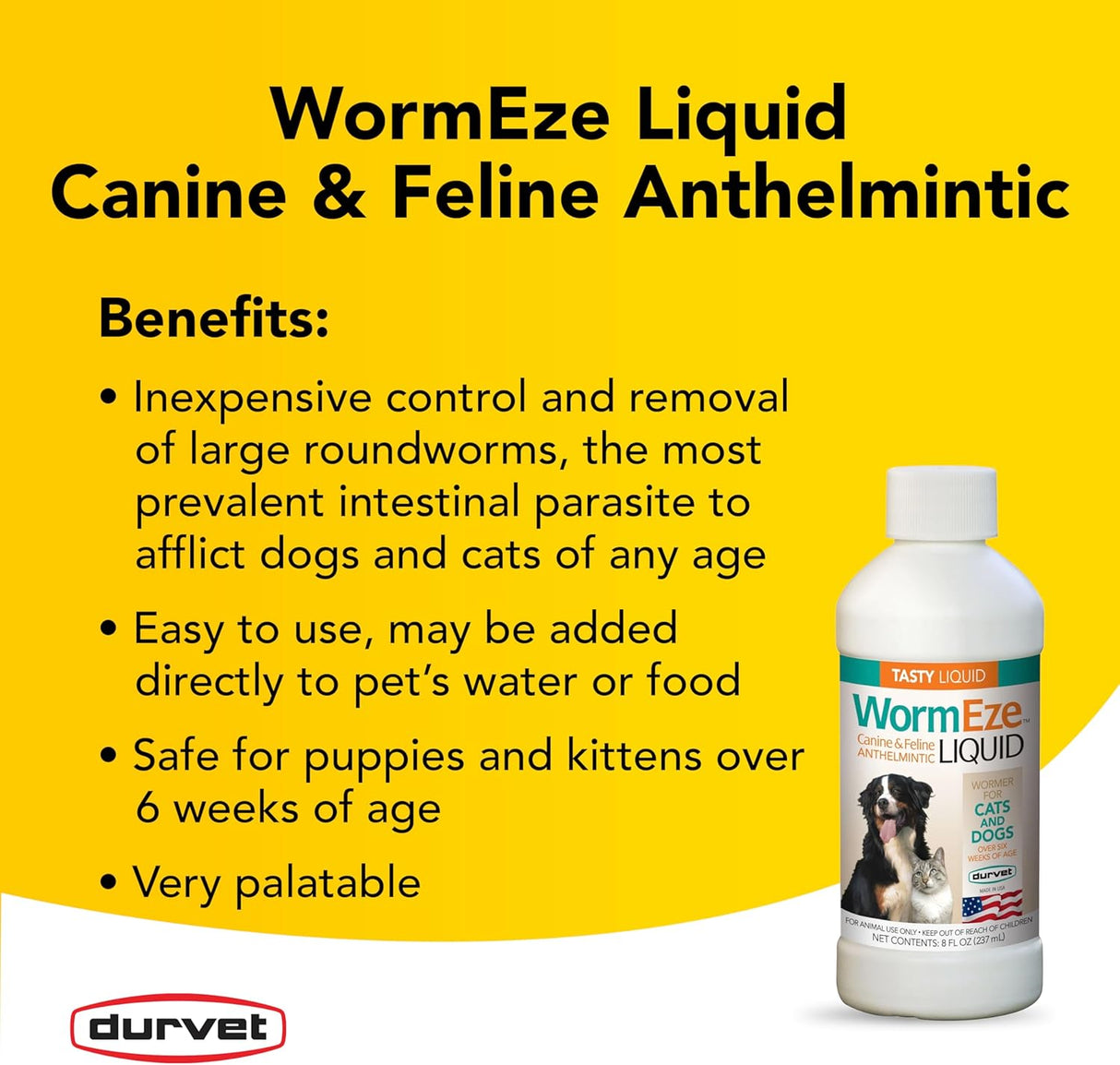 Durvet WormEze Liquid Canine & Feline Antihelmintic 8 Fl.Oz.