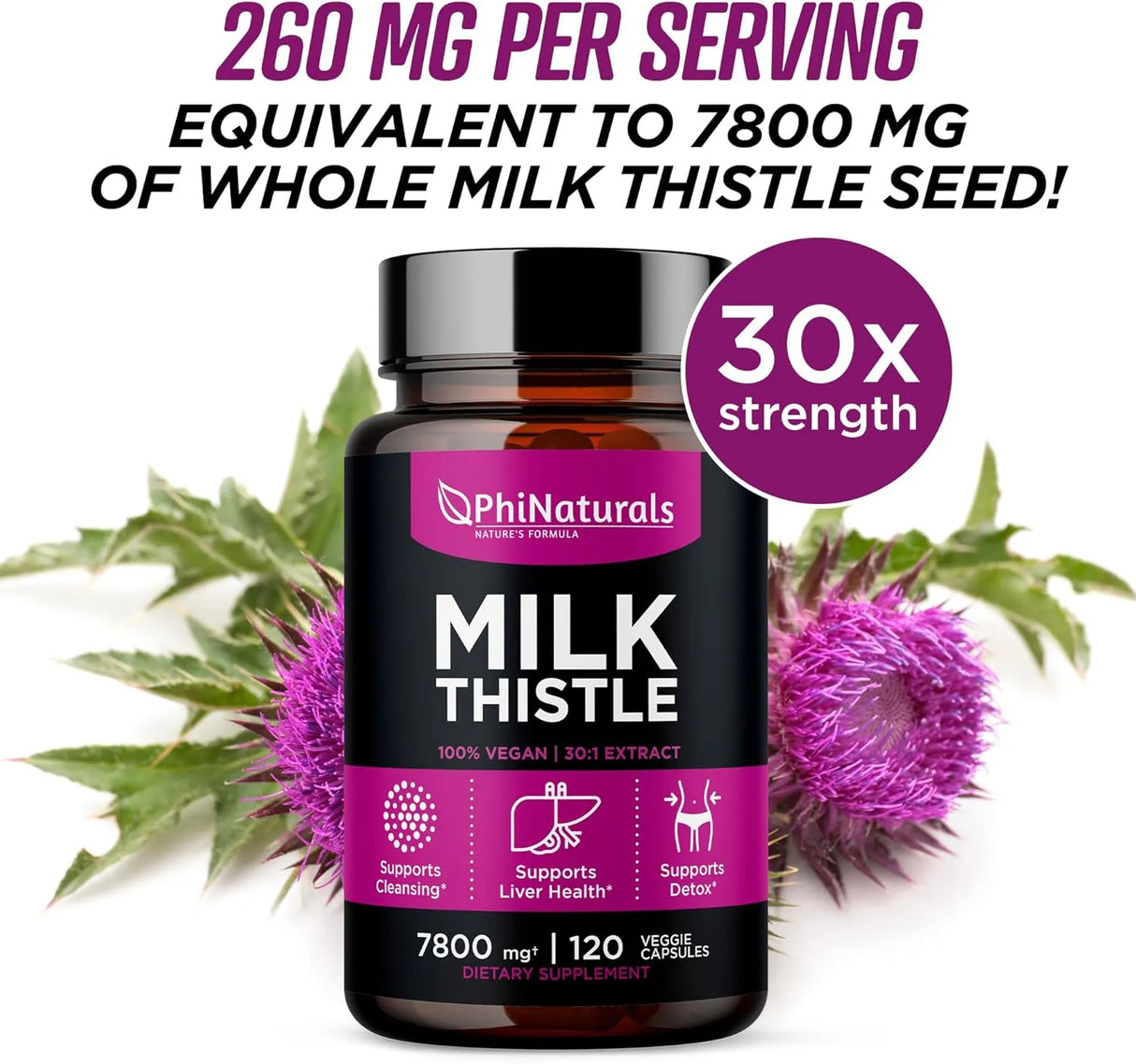 PHINATURALS - PhiNaturals Milk Thistle Extract 260Mg. 120 Capsulas - The Red Vitamin MX - Suplementos Alimenticios - {{ shop.shopifyCountryName }}