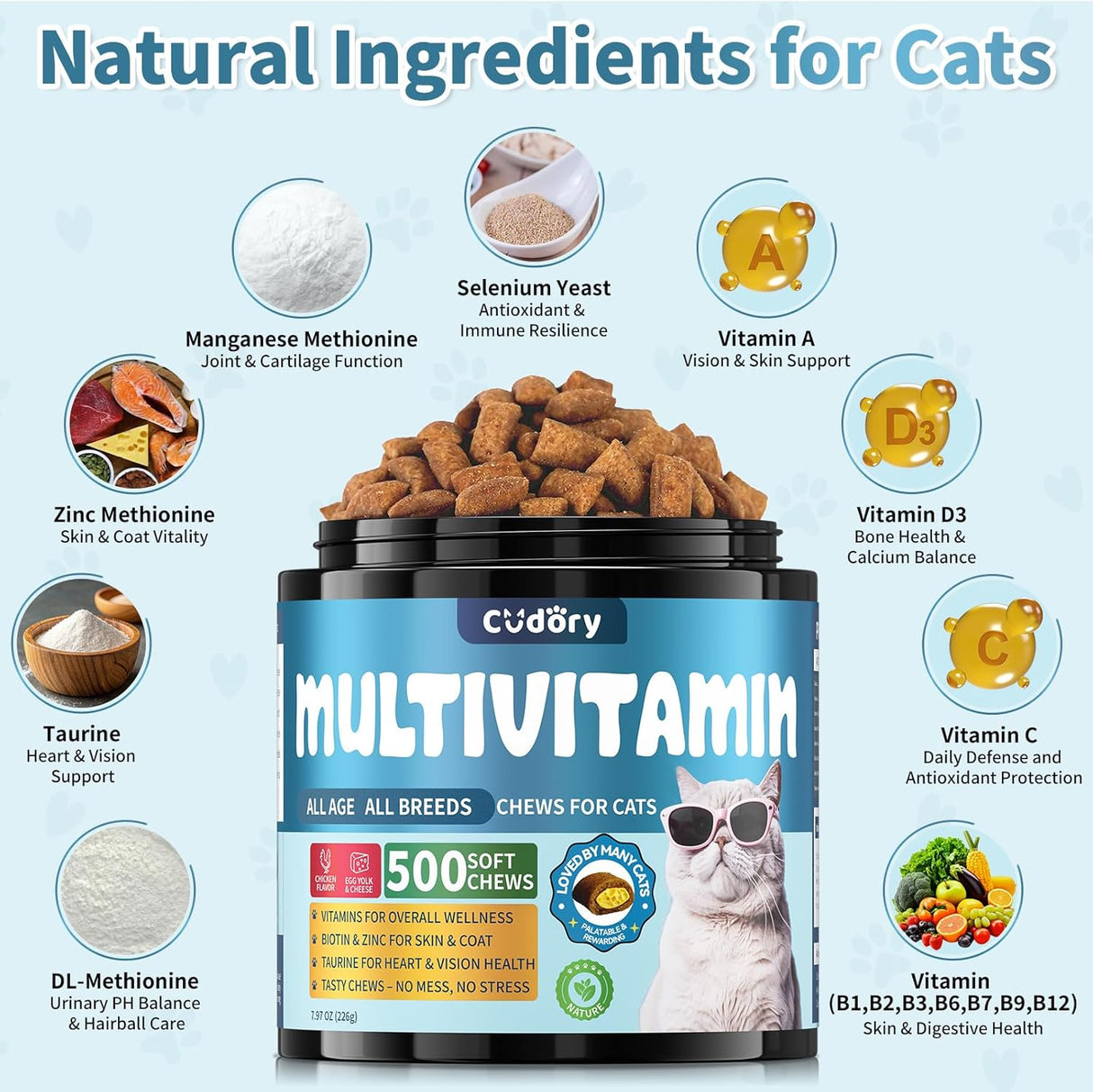 Cudory Cat Multivitamin Crunchy & Creamy Cheese Chew 500 Masticables