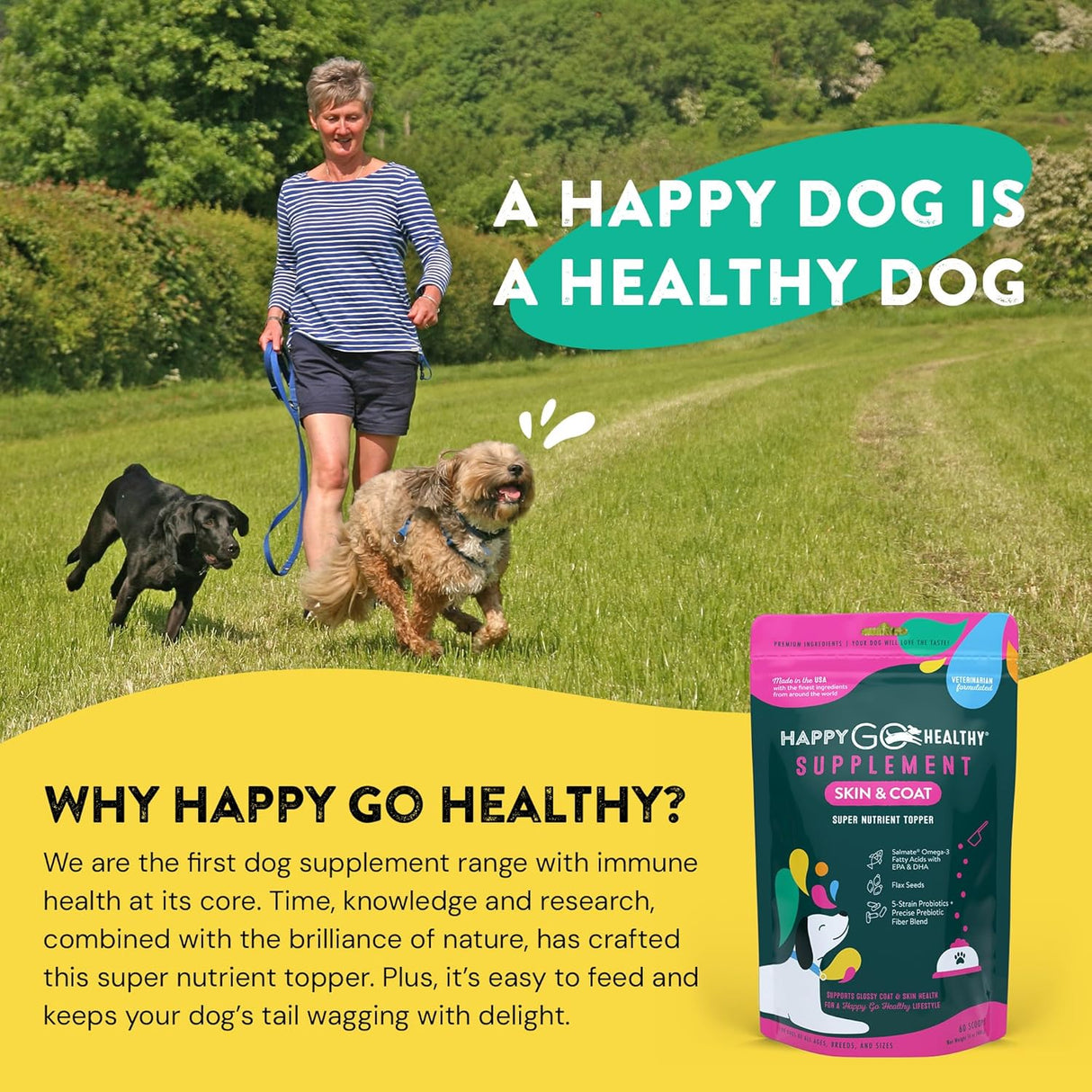 HAPPY GO HEALTHY Skin & Coat Supplements for Dogs 60 Servicios