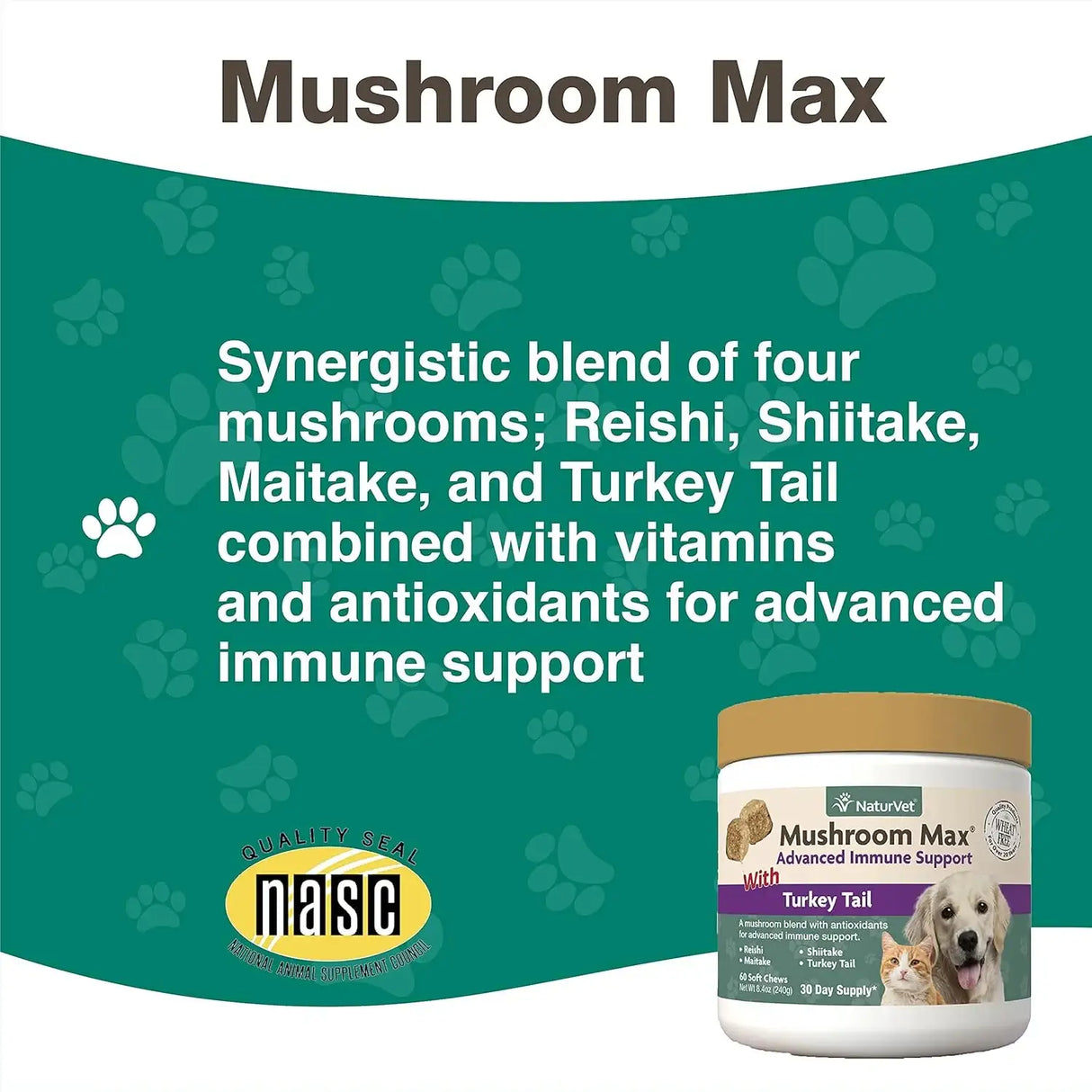 NATURVET - NaturVet Mushroom Max Advanced Immune Support Dog Supplement 60 Masticables - The Red Vitamin MX - Suplementos Herbales Para Perros - {{ shop.shopifyCountryName }}