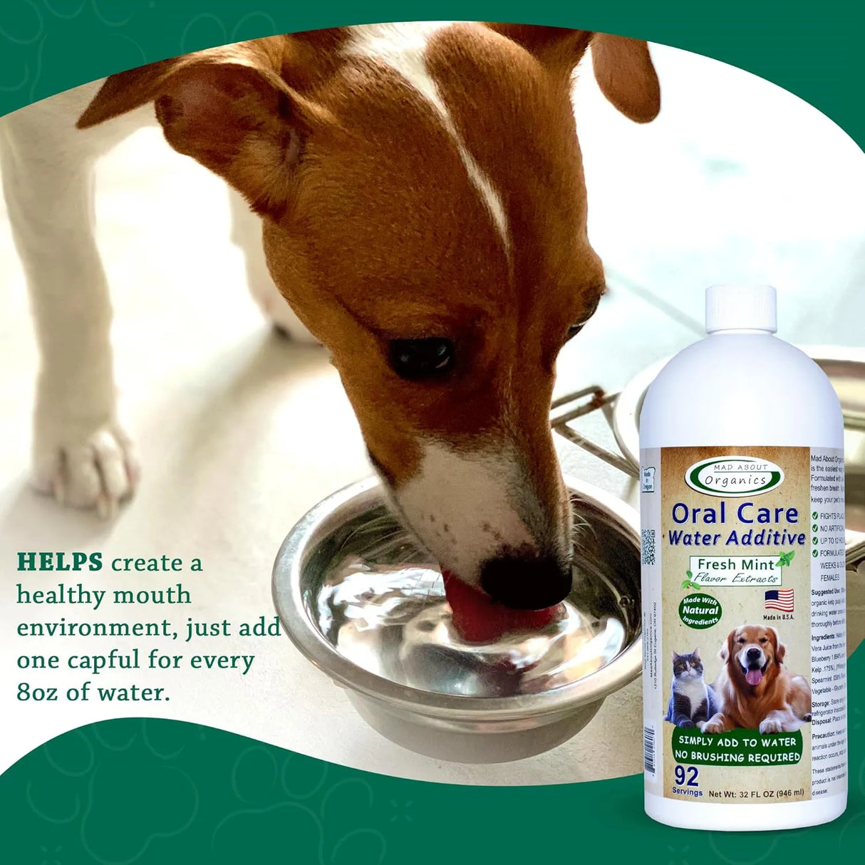 MAD ABOUT ORGANICS - Mad About Organics Oral Care Water Additive for Cats & Dogs Fresh Mint Flavor 946Ml. - The Red Vitamin MX - Cuidado Dental Para Perros - {{ shop.shopifyCountryName }}