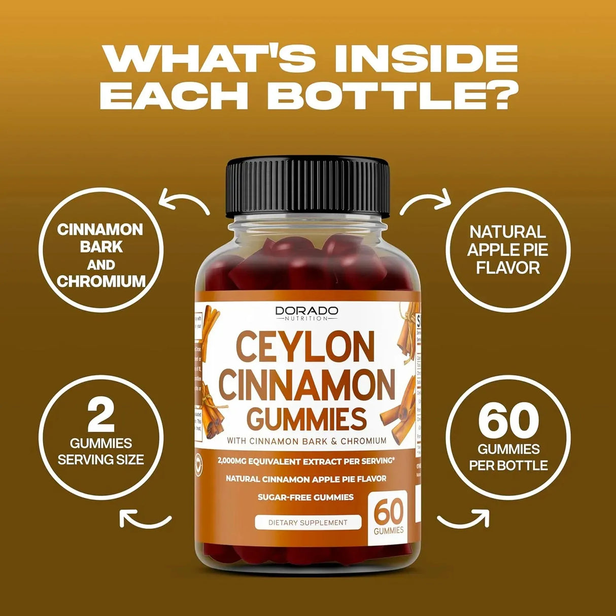 DORADO NUTRITION - Dorado Nutrition Sugar-Free Ceylon Cinnamon Gummies 2000Mg. 60 Gomitas - The Red Vitamin MX - Suplementos Alimenticios - {{ shop.shopifyCountryName }}